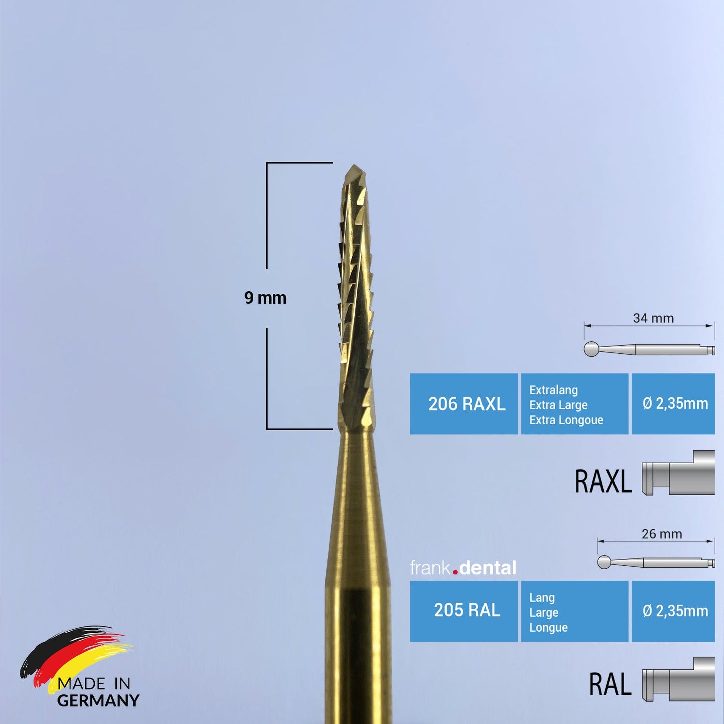 Titanium Coated Carbide Lindemann Bone Cutter - 162 RAL - RAXL
