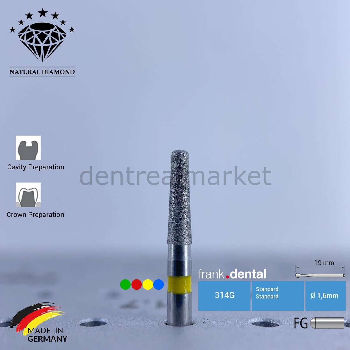 Dental Natural Diamond Bur - 846KR Dental Burs - For Turbine - 5 Pcs