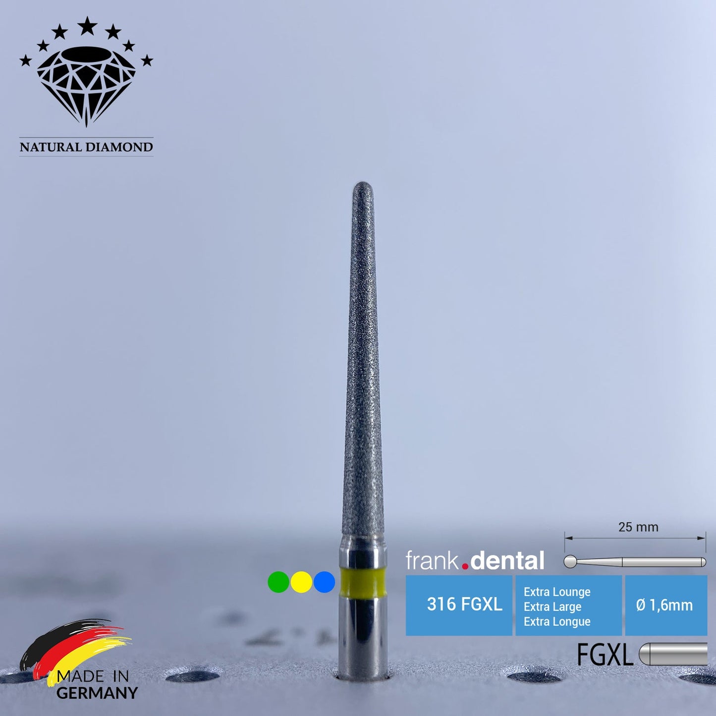 Dental Natural Diamond Bur - 856L Long Taper - For Turbine - 5 Pcs